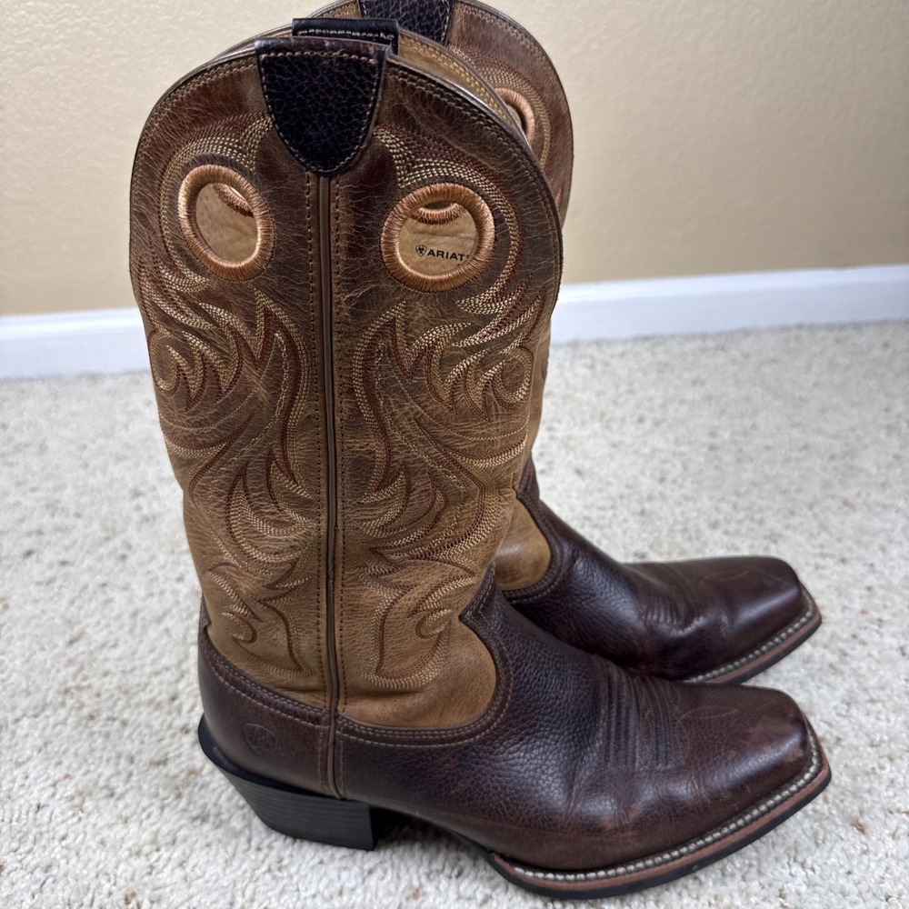 Ariat Cowboy Boots Brown Leather Square Toe Mens 10.5 D Style 10014025 EUC - Picture 3 of 9